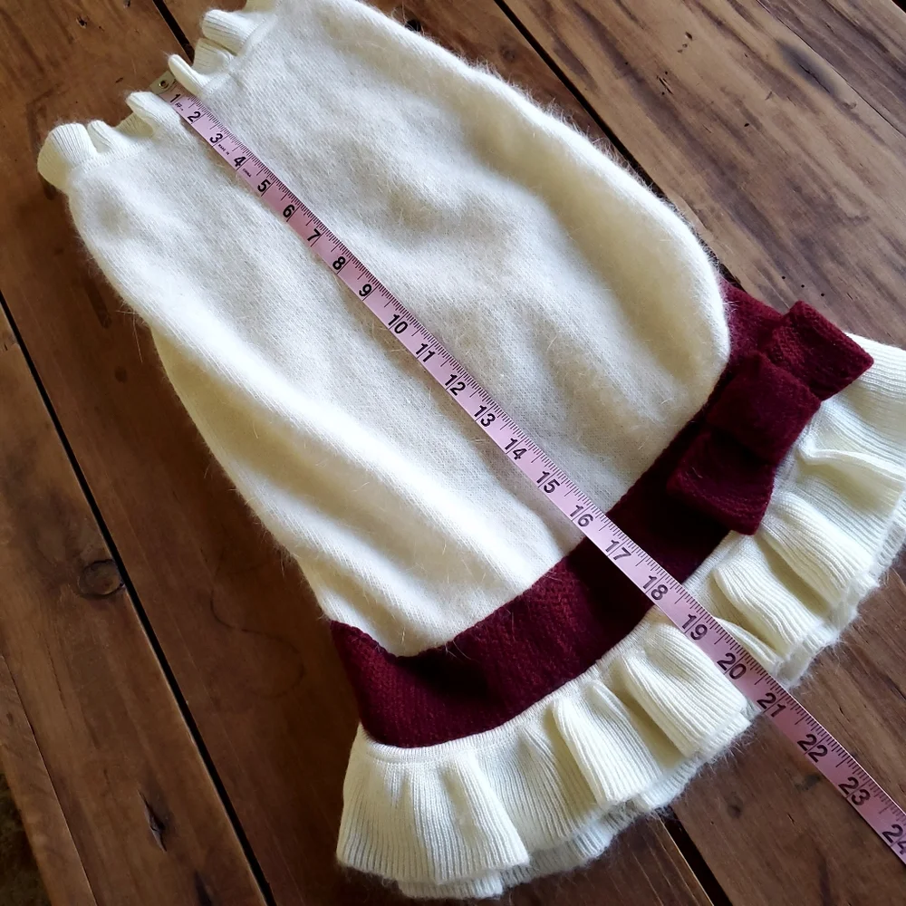 Frou Frou Holiday Dog Outfit Cream and Red Sweater with Ruffle trim